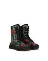 Calfskin combat boots with rose print -  | Dolce & Gabbana
