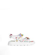 Printed calfskin sandals with flowers and DG logo -  | Dolce &amp; Gabbana
