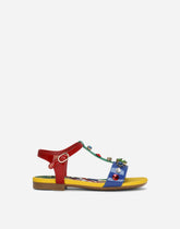 Patent leather sandals with yellow majolica print and Swarovski crystals -  | Dolce & Gabbana