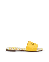 Patent leather sliders with yellow majolica print and cut-out DG detail -  | Dolce &amp; Gabbana
