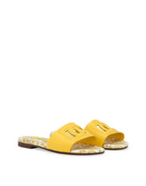 Patent leather sliders with yellow majolica print and cut-out DG detail -  | Dolce &amp; Gabbana