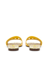 Patent leather sliders with yellow majolica print and cut-out DG detail -  | Dolce &amp; Gabbana