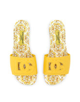 Patent leather sliders with yellow majolica print and cut-out DG detail -  | Dolce &amp; Gabbana