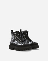 Calfskin combat boots with graffiti print -  | Dolce & Gabbana