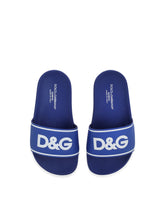 Rubber and calfskin sliders with logo print -  | Dolce & Gabbana