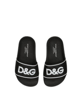 Rubber and calfskin sliders with logo print -  | Dolce & Gabbana