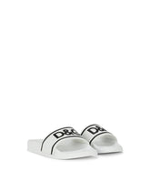 Rubber and calfskin sliders with logo print -  | Dolce & Gabbana