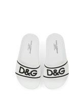 Rubber and calfskin sliders with logo print -  | Dolce & Gabbana