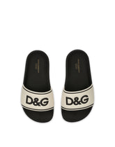Rubber and calfskin sliders with logo print -  | Dolce &amp; Gabbana