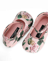 Rose-print lambskin ballet flats with DG logo -  | Dolce &amp; Gabbana