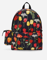 Tulip-print nylon backpack with branded tag -  | Dolce &amp; Gabbana