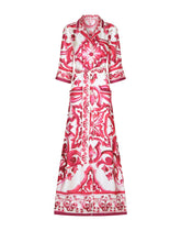 Silk twill robe with majolica print -  | Dolce & Gabbana