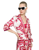 Silk twill robe with majolica print -  | Dolce & Gabbana