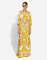 Silk twill robe with majolica print -  | Dolce &amp; Gabbana