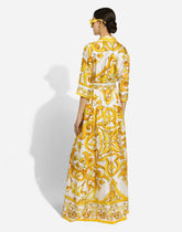 Silk twill robe with majolica print -  | Dolce &amp; Gabbana