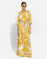Silk twill robe with majolica print -  | Dolce &amp; Gabbana