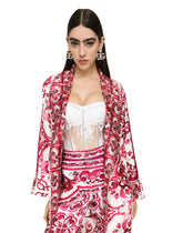 Twill wrap coat with belt and Majolica print -  | Dolce & Gabbana