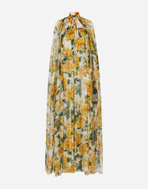 Silk chiffon cape with yellow rose print -  | Dolce & Gabbana