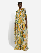 Silk chiffon cape with yellow rose print -  | Dolce & Gabbana