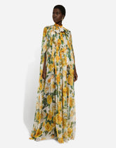 Silk chiffon cape with yellow rose print -  | Dolce & Gabbana
