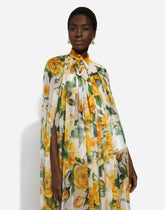 Silk chiffon cape with yellow rose print -  | Dolce & Gabbana