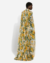 Silk chiffon cape with yellow rose print -  | Dolce & Gabbana