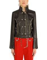 Leather biker jacket with heraldic buttons -  | Dolce & Gabbana