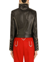 Leather biker jacket with heraldic buttons -  | Dolce & Gabbana