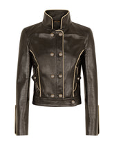 Leather biker jacket with heraldic buttons -  | Dolce & Gabbana