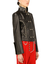 Leather biker jacket with heraldic buttons -  | Dolce & Gabbana