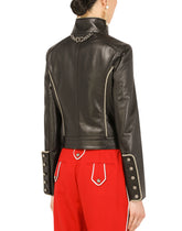 Leather biker jacket with heraldic buttons -  | Dolce & Gabbana