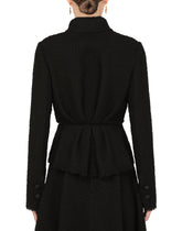 Short double-breasted bouclé jacket with pussy-bow neck -  | Dolce &amp; Gabbana
