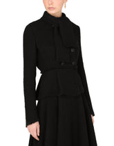 Short double-breasted bouclé jacket with pussy-bow neck -  | Dolce &amp; Gabbana