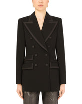 Wool double-breasted Turlington jacket with silk faille piping -  | Dolce &amp; Gabbana