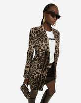 Turlington double-breasted jacket in leopard Jacquard wool -  | Dolce &amp; Gabbana