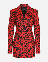 Double-breasted blazer in leopard-print jersey -  | Dolce &amp; Gabbana