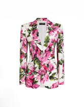 Cotton jacquard Turlington jacket with peony print -  | Dolce &amp; Gabbana