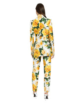 Double-breasted Turlington jacket in yellow rose-print mikado -  | Dolce & Gabbana