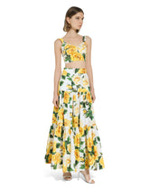 Long ruffled skirt in yellow rose-print cotton -  | Dolce & Gabbana