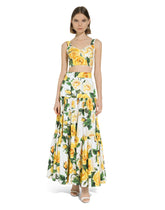 Long ruffled skirt in yellow rose-print cotton -  | Dolce & Gabbana