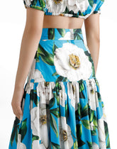 Long ruffled skirt in gardenia-print cotton -  | Dolce &amp; Gabbana
