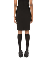 Sable slub midi skirt with crystal DG embellishment -  | Dolce &amp; Gabbana