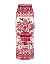 Majolica-print charmeuse calf-length skirt with slit -  | Dolce & Gabbana