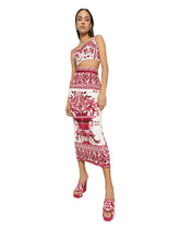 Majolica-print charmeuse calf-length skirt with slit -  | Dolce & Gabbana