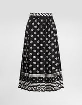 Pleated longuette skirt in silk twill with allover DG logo scarf print -  | Dolce &amp; Gabbana
