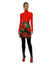 Brocade miniskirt with red rose print -  | Dolce &amp; Gabbana