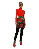 Brocade miniskirt with red rose print -  | Dolce &amp; Gabbana