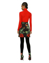 Brocade miniskirt with red rose print -  | Dolce &amp; Gabbana