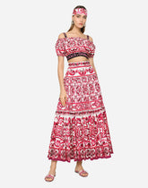 Long majolica-print poplin skirt -  | Dolce & Gabbana