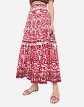 Long majolica-print poplin skirt -  | Dolce & Gabbana